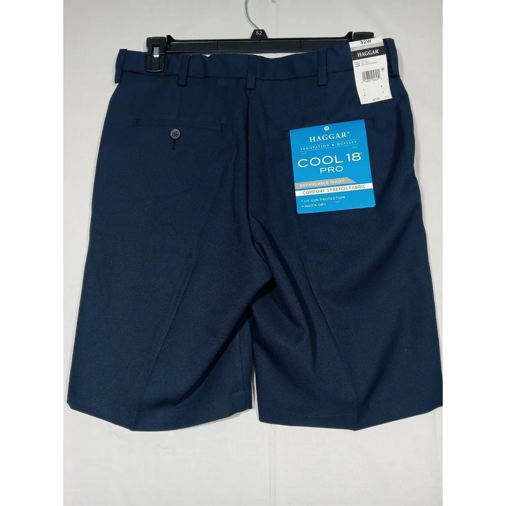 Haggar Cool 18 Pro Expandable Waist Shorts 4-Way Stretch Comfort Navy New sz‎ 32